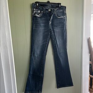 BKE Blue Boot Cut Jeans with Distressed Details